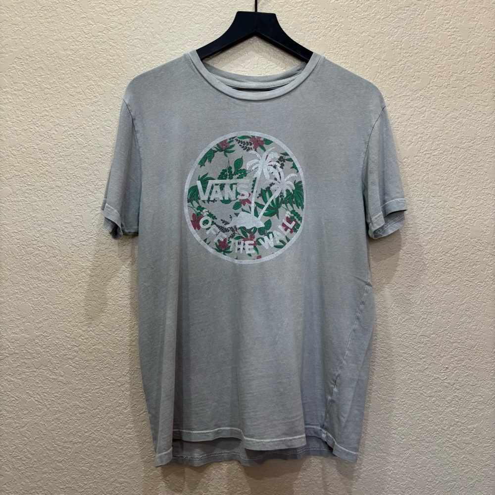 Vans Skate Tropical Floral Logo Tee Shirt in Grey Classic fit Men’s Medium